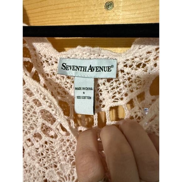 Seventh Avenue Cream Shawl Cottagecore Boho Crochet Knit Duster Cardigan S - Picture 3 of 4